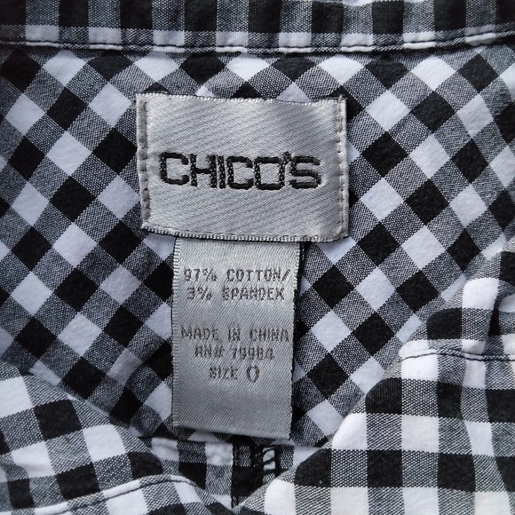 Chico's Women's Black & White Gingham Long Sleeve Button Up Blouse Size 0 Small - Picture 4 of 5